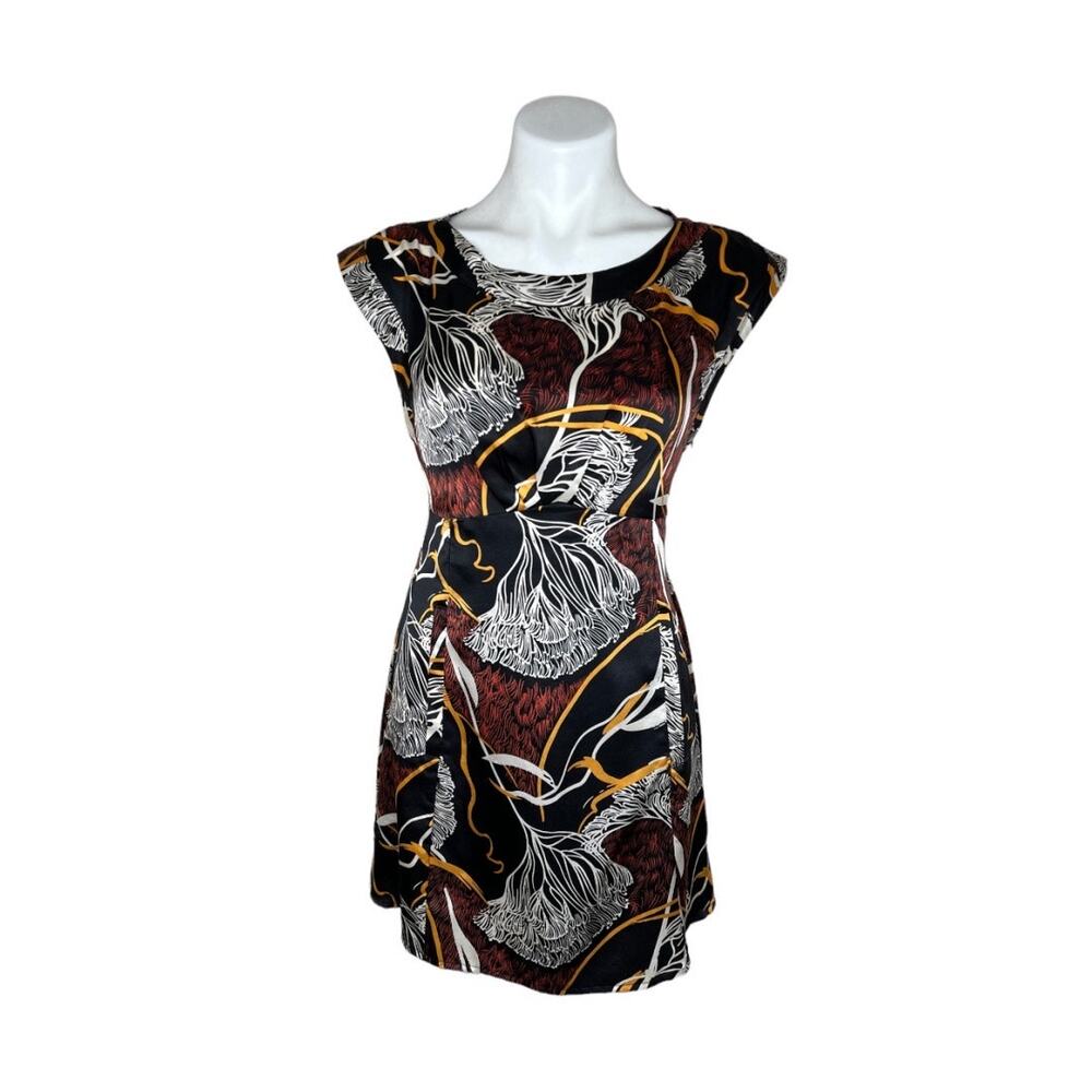 WESTON WEAR Black Floral Print Silk Front Pocket Dress Size Small
